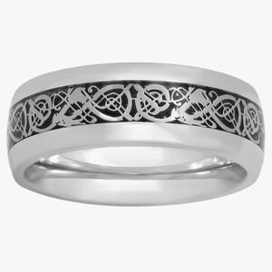 Kay Jewelers Men’s Wedding Band Viking Dragon King Ring Silver & Black- Size 7.5